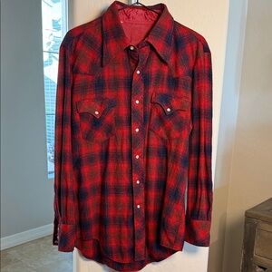 VINTAGE WOOLWORTH MENS WOOL PEARL SNAP PLAID WESTERN SHACKET